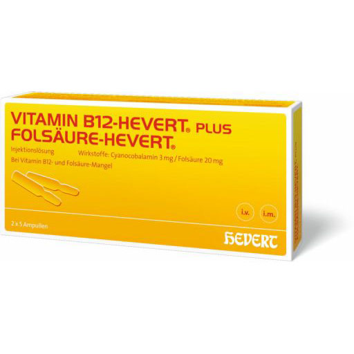 VITAMIN B12 PLUS Folsäure Hevert a 2 ml Ampullen