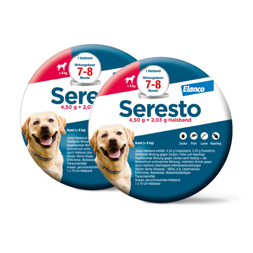 Spar-Set: 2x SERESTO 4,50g + 2,03g Halsband für Hunde ab 8kg
